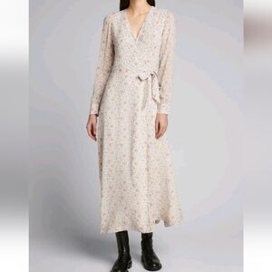 Ganni Floral Print Long-Sleeve Wrap Dress Prairie Modest Spring